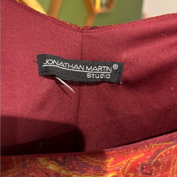 Elegant Paisley Frilly Red Dress Vneck 90s Midi Dress - Picture 5 of 5